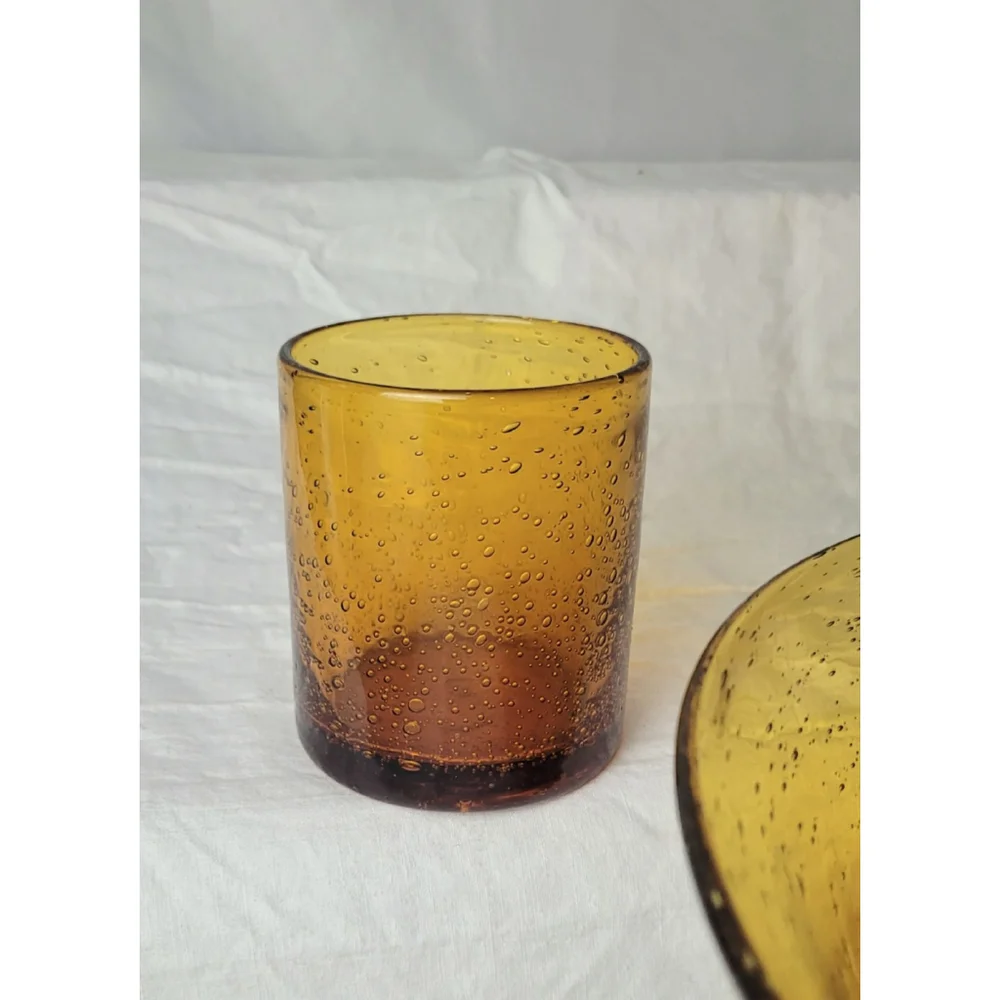 Artland Iris Amber bubble Serving Bowl and Double Old‎ Fashioned Glass